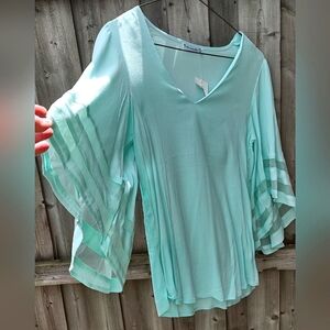 Mint Blouse w/ Angel Wing  Wide Flare Sleeves